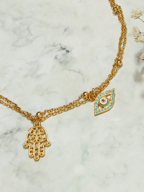Pipa Bella Gold-Toned Evil Eye Hamsa Anklet