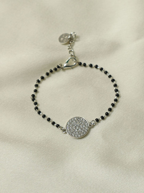 

Pipa Bella Women Silver Toned & Black Brass CZ Circular Studded Mangalsutra Bracelet