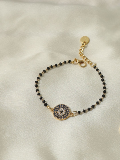 

Pipa Bella Women Gold Toned & Black Brass CZ Studded Evil Eye Mangalsutra Bracelet
