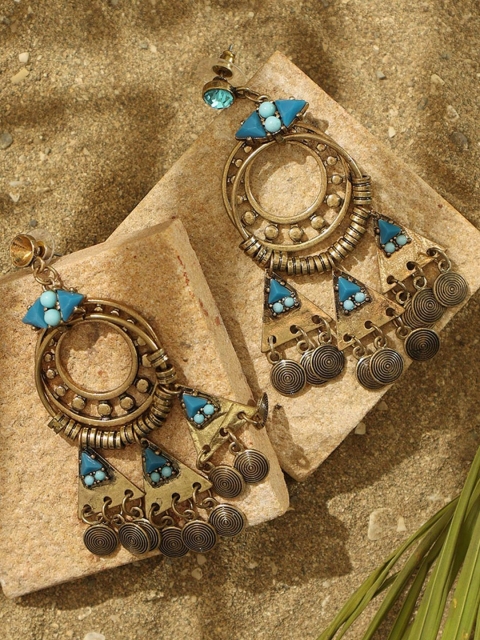 

Pipa Bella Gold-Toned & Blue Statement Drop Earrings