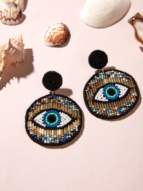 

Pipa Bella Black & Blue Bead Studded Drop Earrings