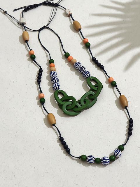 

Pipa Bella Olive Green Gold Plated Layered Necklace