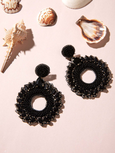 

Pipa Bella Black Stone Studded Circular Drop Earrings