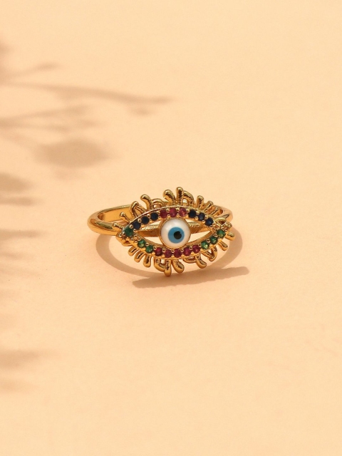 

Pipa Bella Women White Gold-Plated Precious Stone Studded Evil Eye Ring