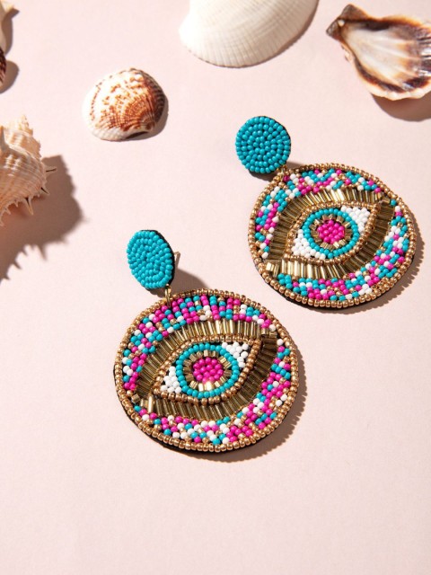 

Pipa Bella Blue & Pink Beaded Circular Drop Earrings