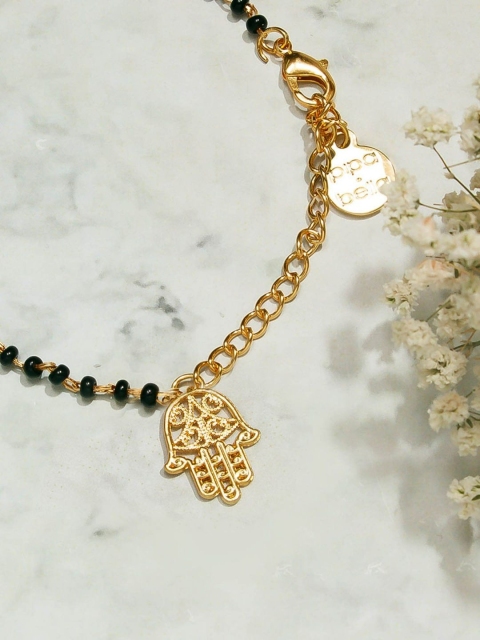 

Pipa Bella Women Brass Gold-Plated Wraparound Hamsa Bracelet With Black Beads