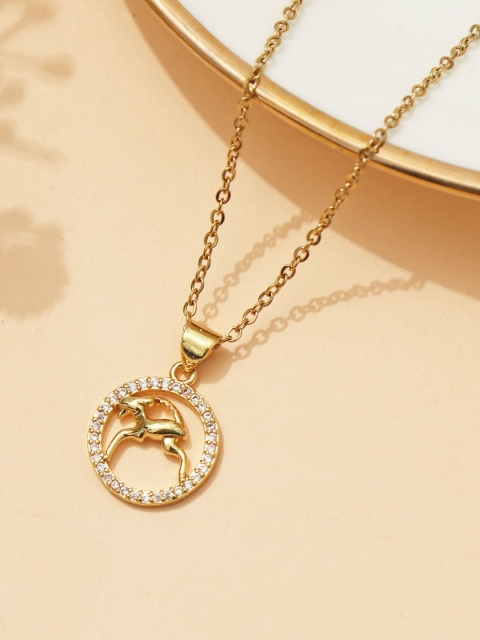

Pipa Bella Gold-Toned & Transparent Gold-Plated Capricorn Zodiac Pendant Necklace