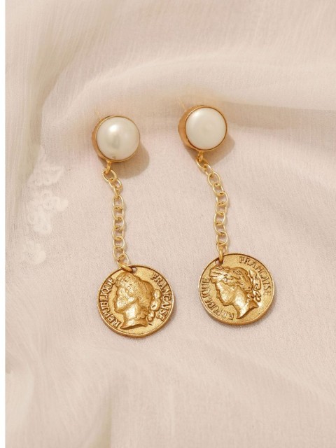 

Pipa Bella Gold-Toned & Off White Circular Drop Earrings