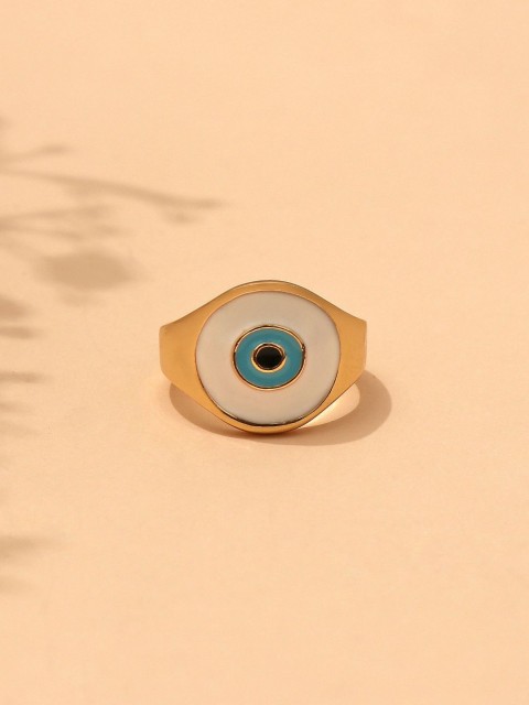 

Pipa Bella Women Gold-Plated & White Enamel Evil Eye Ring