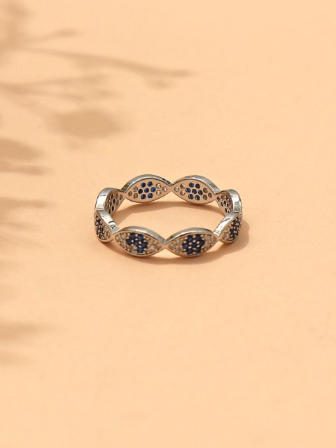 

Pipa Bella Women Silver-Plated & Blue Cubic Zirconia Stone Studded Evil Eye Ring
