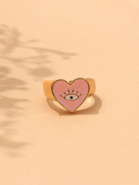 

Pipa Bella Women Gold-Plated & Pink Enamel Evil Eye Ring