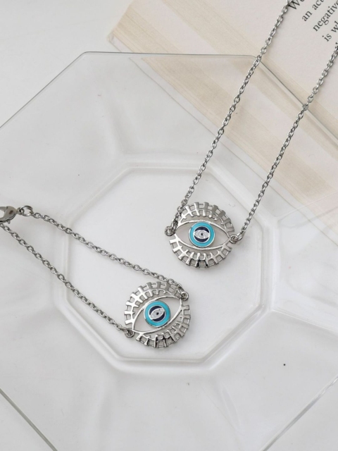 

Pipa Bella Women Silver Plated Cubic Zirconia Studded Necklace & Bracelet Set, Turquoise blue