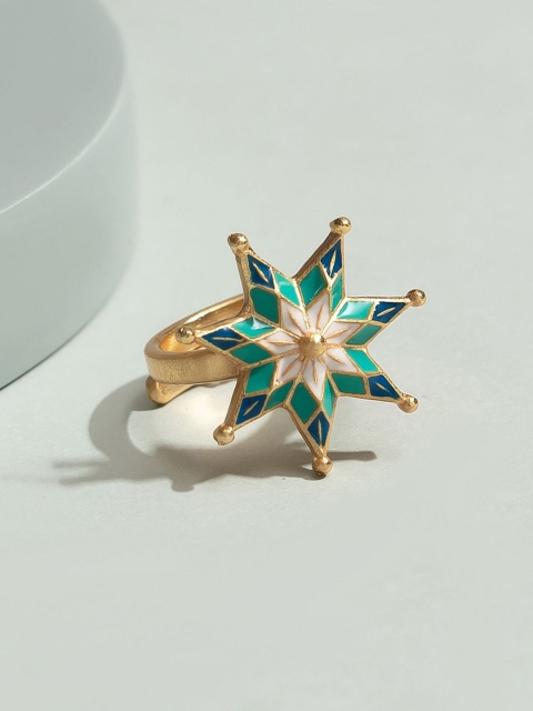 

Pipa Bella White & Sea Green Gold-Plated Enamel Adjustable Ring