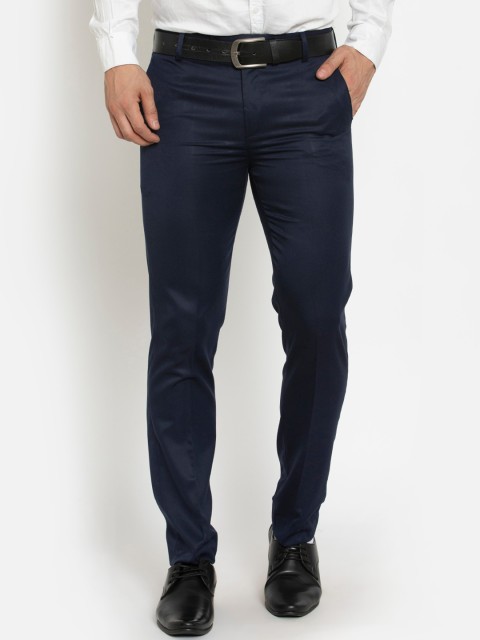 

American-Elm Men Navy Blue Smart Slim Fit Trousers