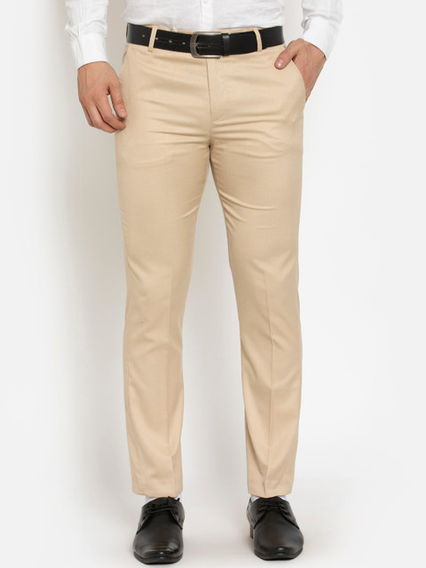

American-Elm Men Beige Smart Slim Fit Formal Trousers