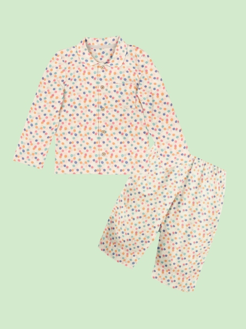 

THE BABY ATELIER Unisex Kids Blue & White Printed Organic Cotton Night suit