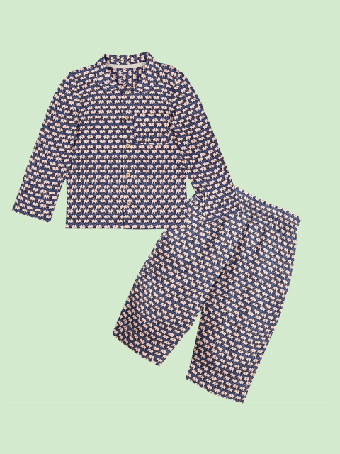 

THE BABY ATELIER Unisex Kids Blue & Pink Printed Night suit