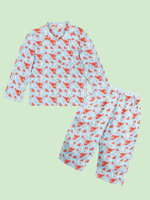 

THE BABY ATELIER Kids Blue & Pink Organic Cotton Printed Night suit