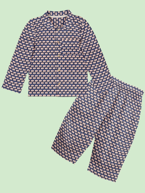 

THE BABY ATELIER Kids Blue & Pink Printed Organic Cotton Night suit