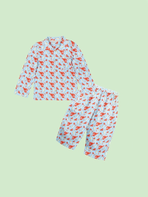 

THE BABY ATELIER Unisex Kids Blue & Red Printed Night suit