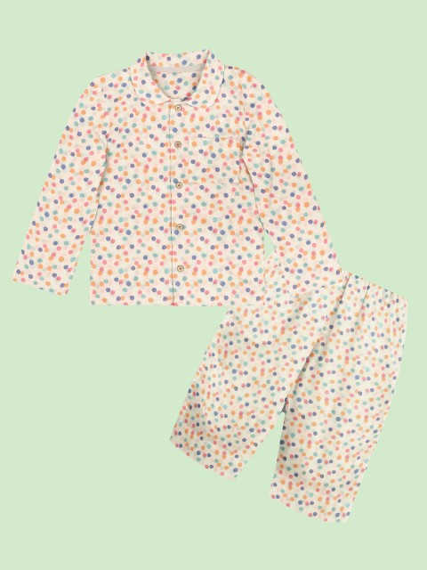 

THE BABY ATELIER Kids Off White & Blue Organic Cotton Printed Night suit