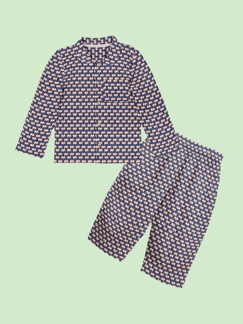 

THE BABY ATELIER Unisex Kids Blue & Pink Printed Organic Cotton Night suit