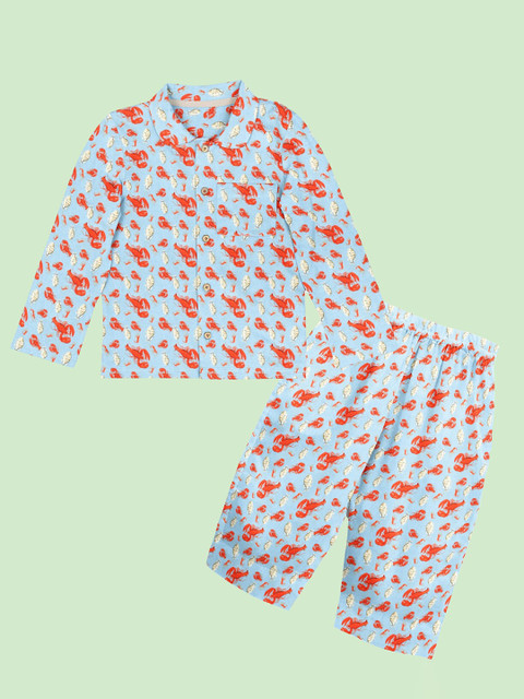 

THE BABY ATELIER Unisex Kids Blue & Red Printed Organic Cotton Night suit