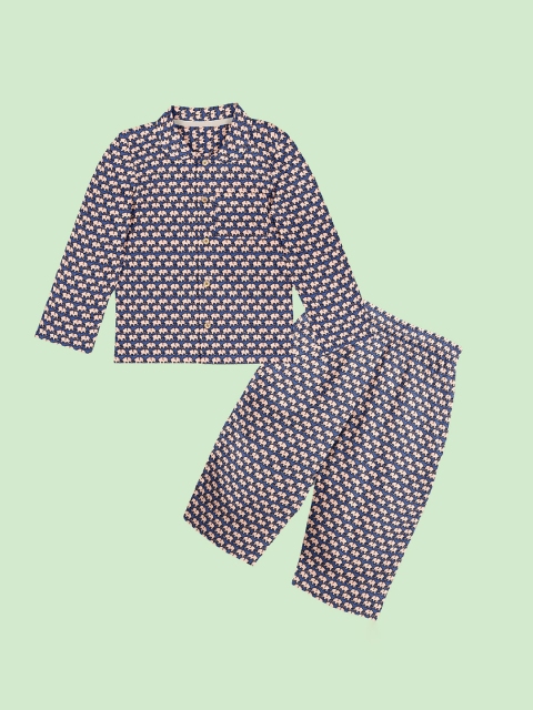 

THE BABY ATELIER Unisex Kids Blue & Pink Organic Cotton Printed Night suit