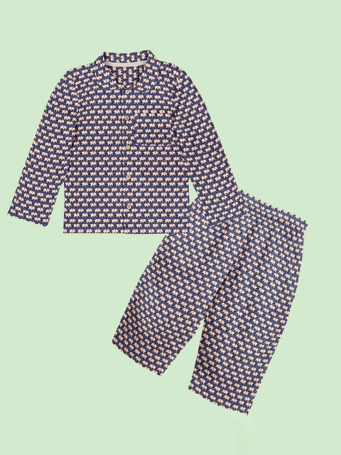 

THE BABY ATELIER Unisex Kids Blue & Pink Printed Organic Cotton Night suit