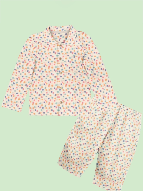 

THE BABY ATELIER Kids Off White & Pink Organic Cotton Printed Night suit