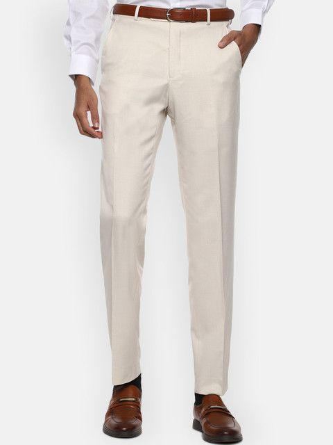 

Van Heusen Men Cream-Coloured Solid Trousers