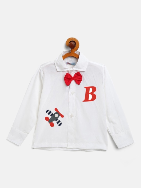 

Kids Clan Boys White Comfort Party Shirt with Red Bow