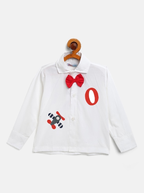 

Kids Clan Boys White Comfort Party Shirt with Red Bow