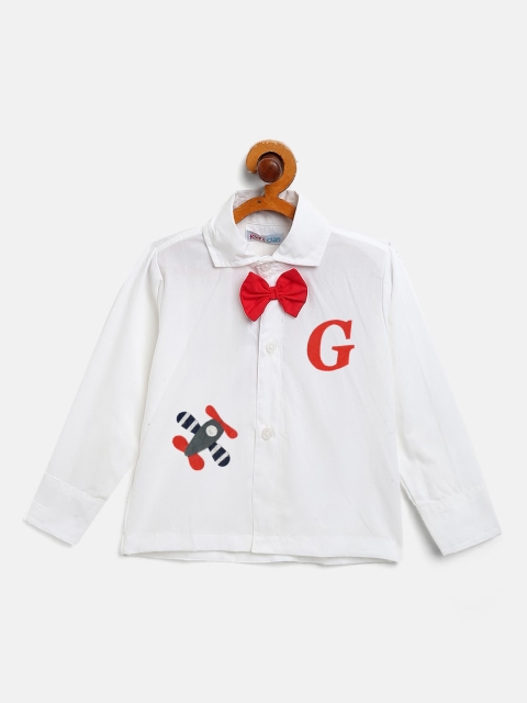 

Kids Clan Boys White Comfort Printed Party Shirt with Bow