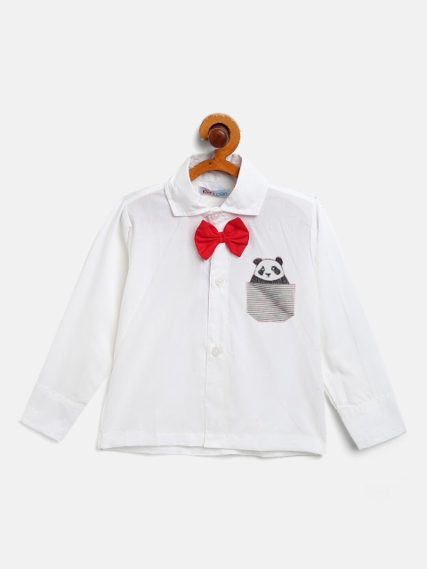 

Kids Clan Boys White Comfort Party Shirt with Panda pocket