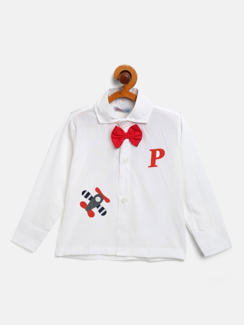

Kids Clan Boys White Comfort Party Applique Shirt With Red Bow