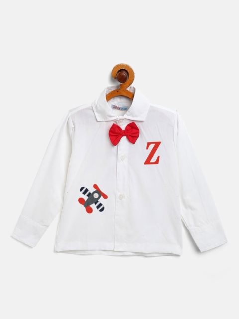 

Kids Clan Boys White Comfort Printed Party Shirt with Bow