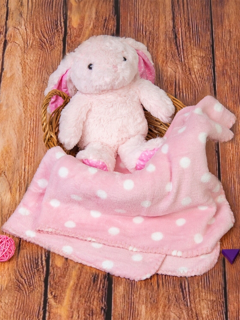 

Baby Moo Pink & White Bunny Plush Toy AC Room 210 GSM Single Bed Blanket