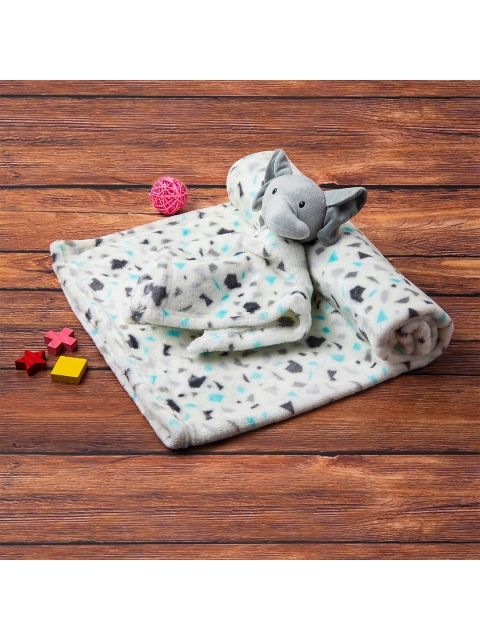 

Baby Moo White & Grey AC Room 210 GSM Single Bed Elephant Hearts Soft Toy Blanket