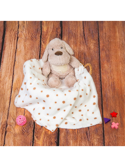 

Baby Moo White & Brown Puppy Soft Cozy Plush Toy AC Room 210 GSM Single Bed Blanket
