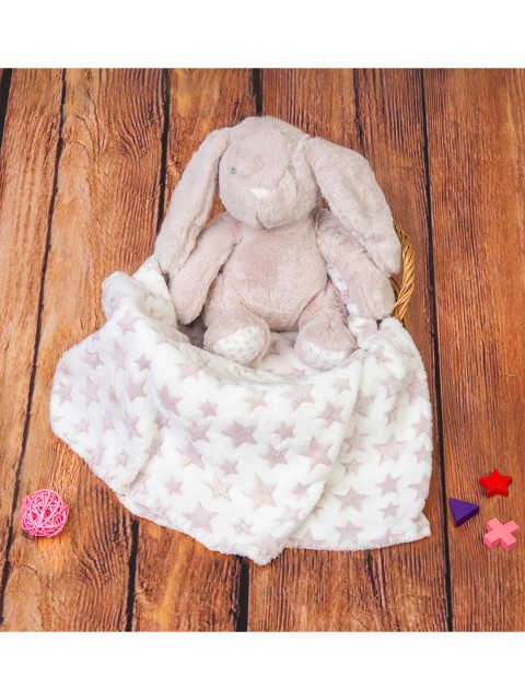 

Baby Moo Peach-Coloured & White Soft Cozy Plush Toy Blanket