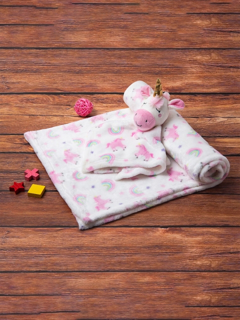 

Baby Moo White & Pink Cartoon Characters AC Room 210 GSM Single Bed Blanket