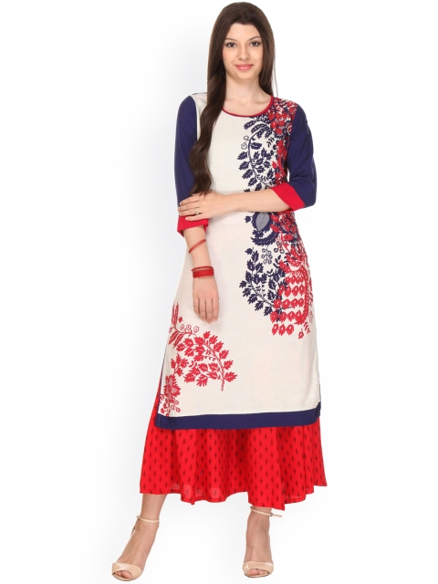 

Varanga Women White & Blue Printed Kurta