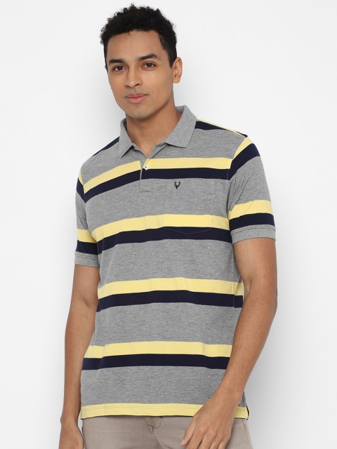 

Allen Solly Men Grey & Yellow Striped Polo Collar T-shirt