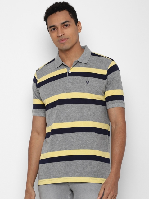 

Allen Solly Men Grey Striped Polo Collar Cotton T-shirt