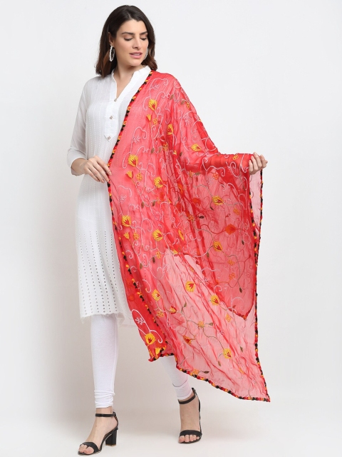 

Sugathari Pink & White Ethnic Motifs Embroidered Dupatta