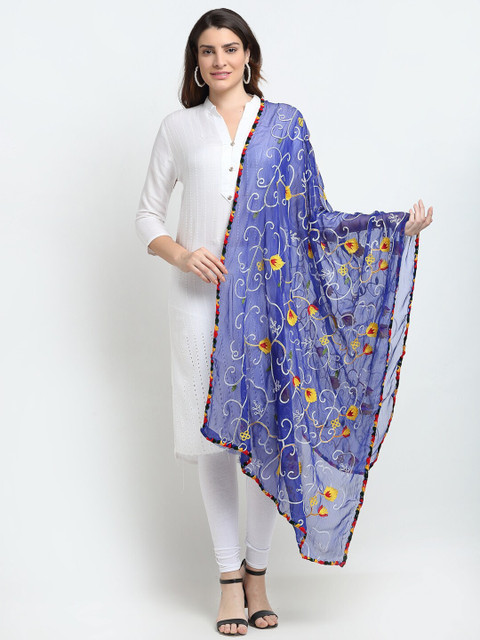 

Sugathari Blue & Yellow Ethnic Motifs Embroidered Dupatta
