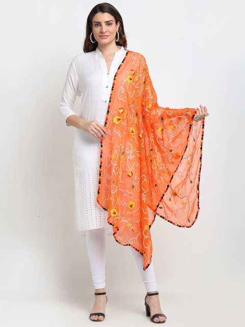 

Sugathari Orange & Yellow Ethnic Motifs Embroidered Dupatta with Kantha Work