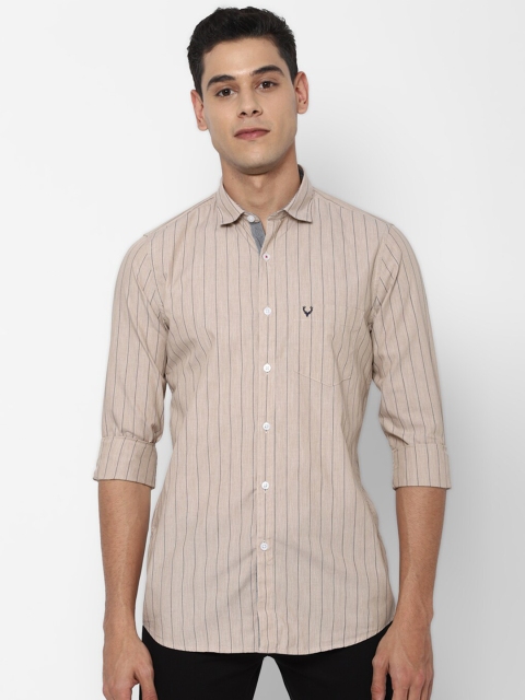 

Allen Solly Men Beige Slim Fit Striped Pure Cotton Casual Shirt