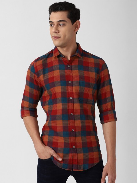 

Peter England Casuals Men Red Slim Fit Checked Casual Shirt